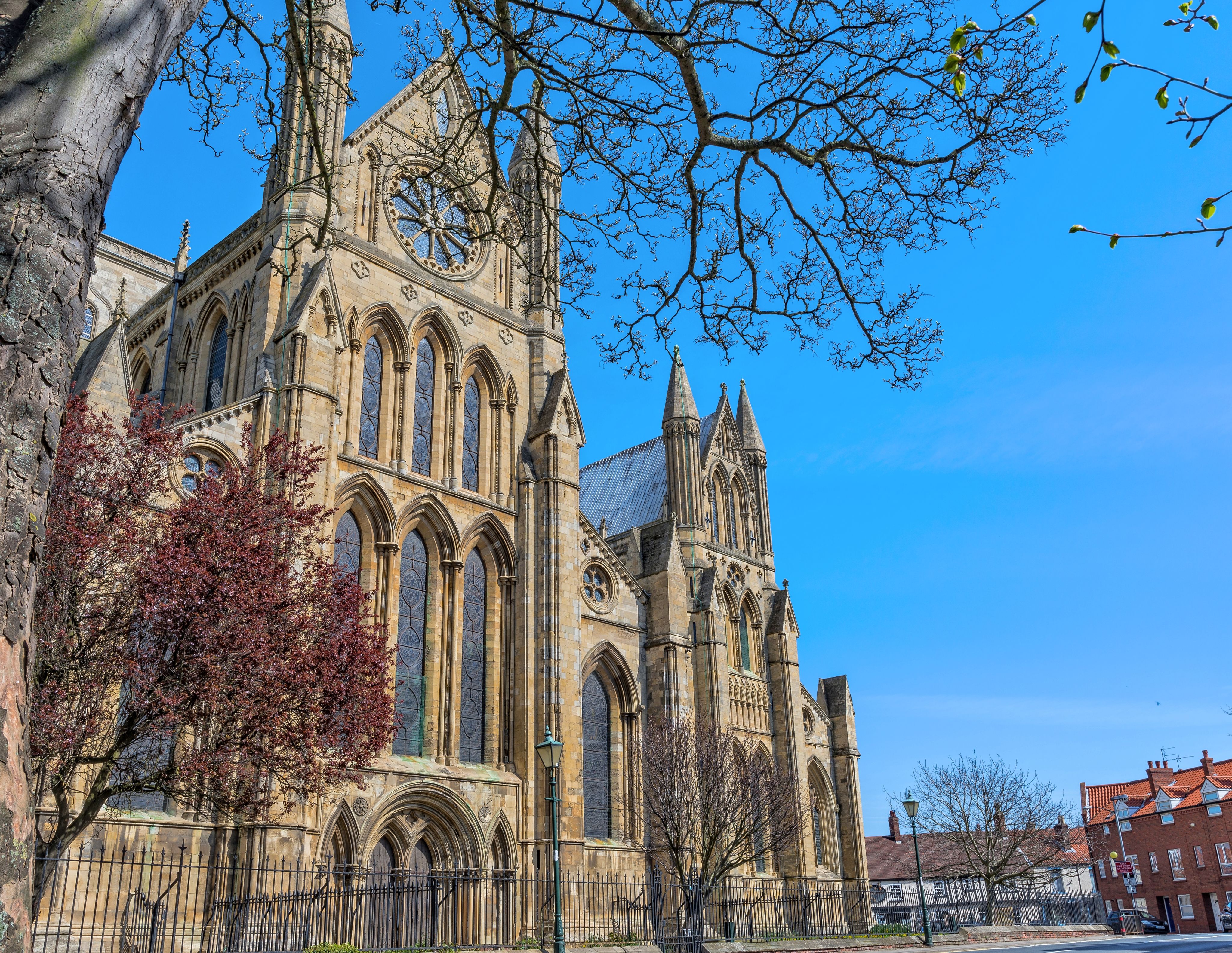 Beverley Minster stands tall against a clear blue sky