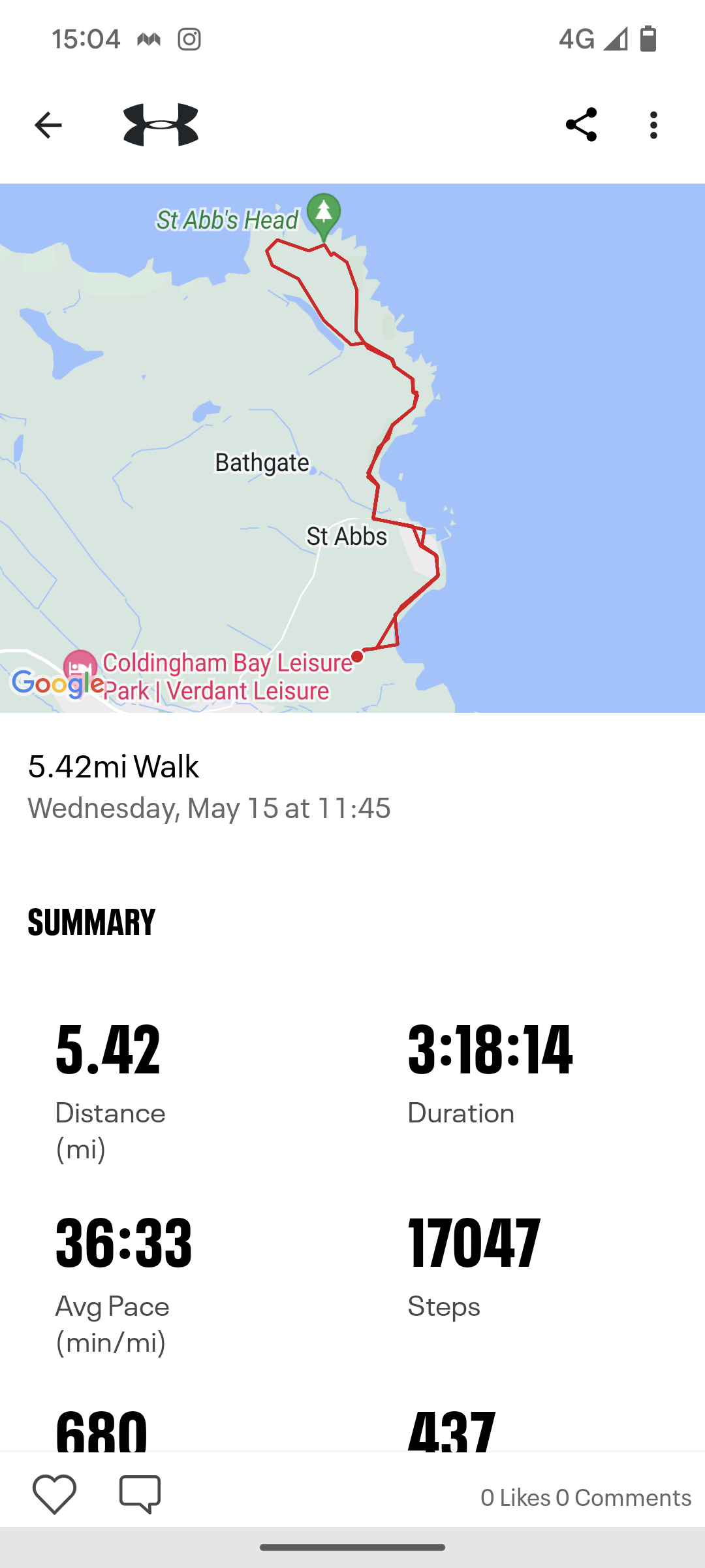 A screenshot of the route of the walk