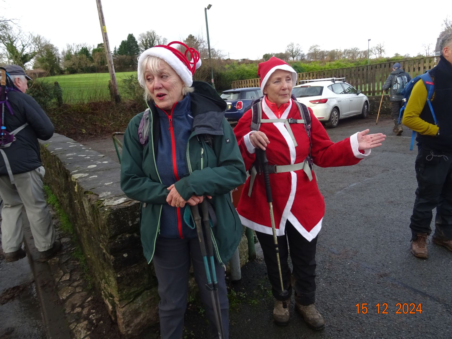 Ramblers getting ready for their annual Christmas-themed walk dressed for the occasion. (2024)