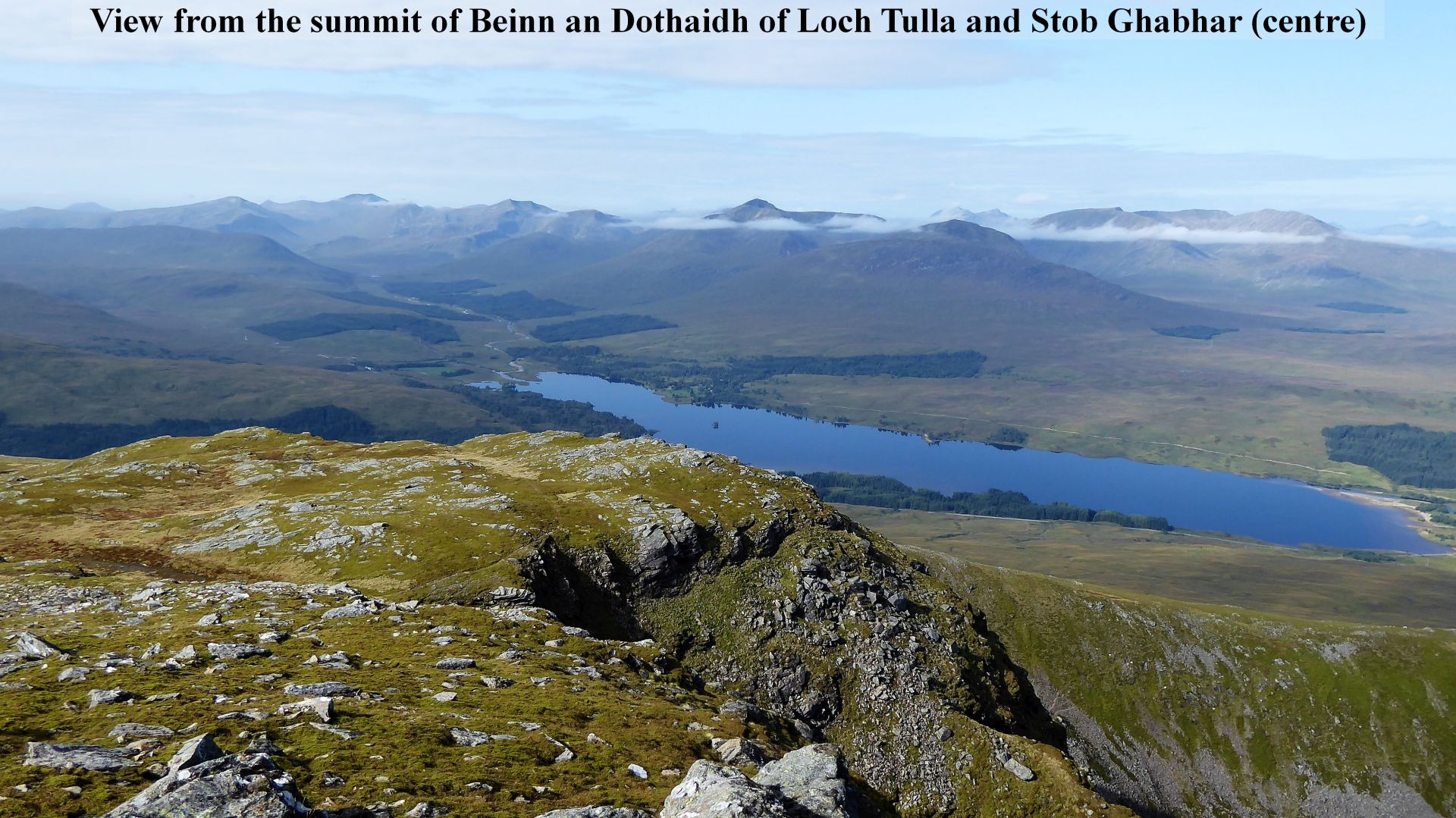 View from the summit of Beinn an Dothaidh of Loch Tulla and Stob Ghabhar