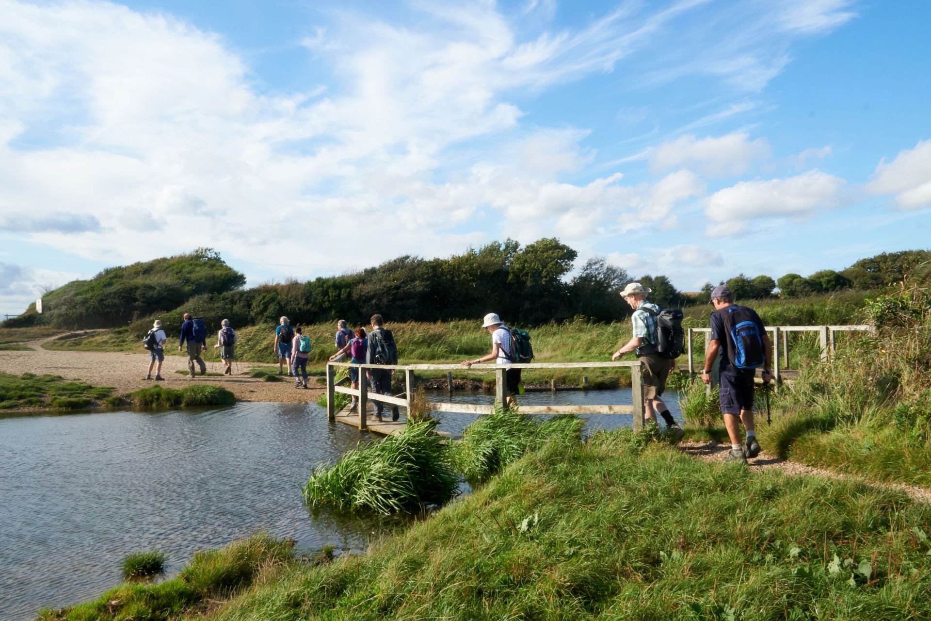 Ramblers crossing bridge