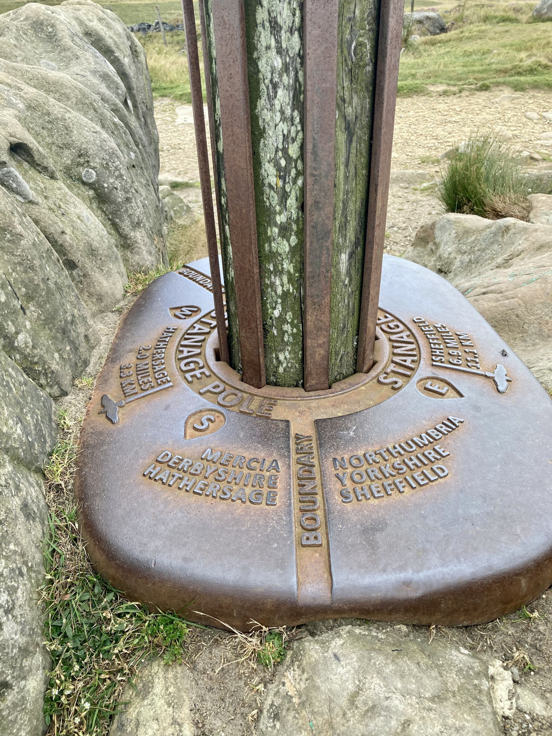 base of Stanage pole showing the boundary between Derbyshire and Yorkshire
