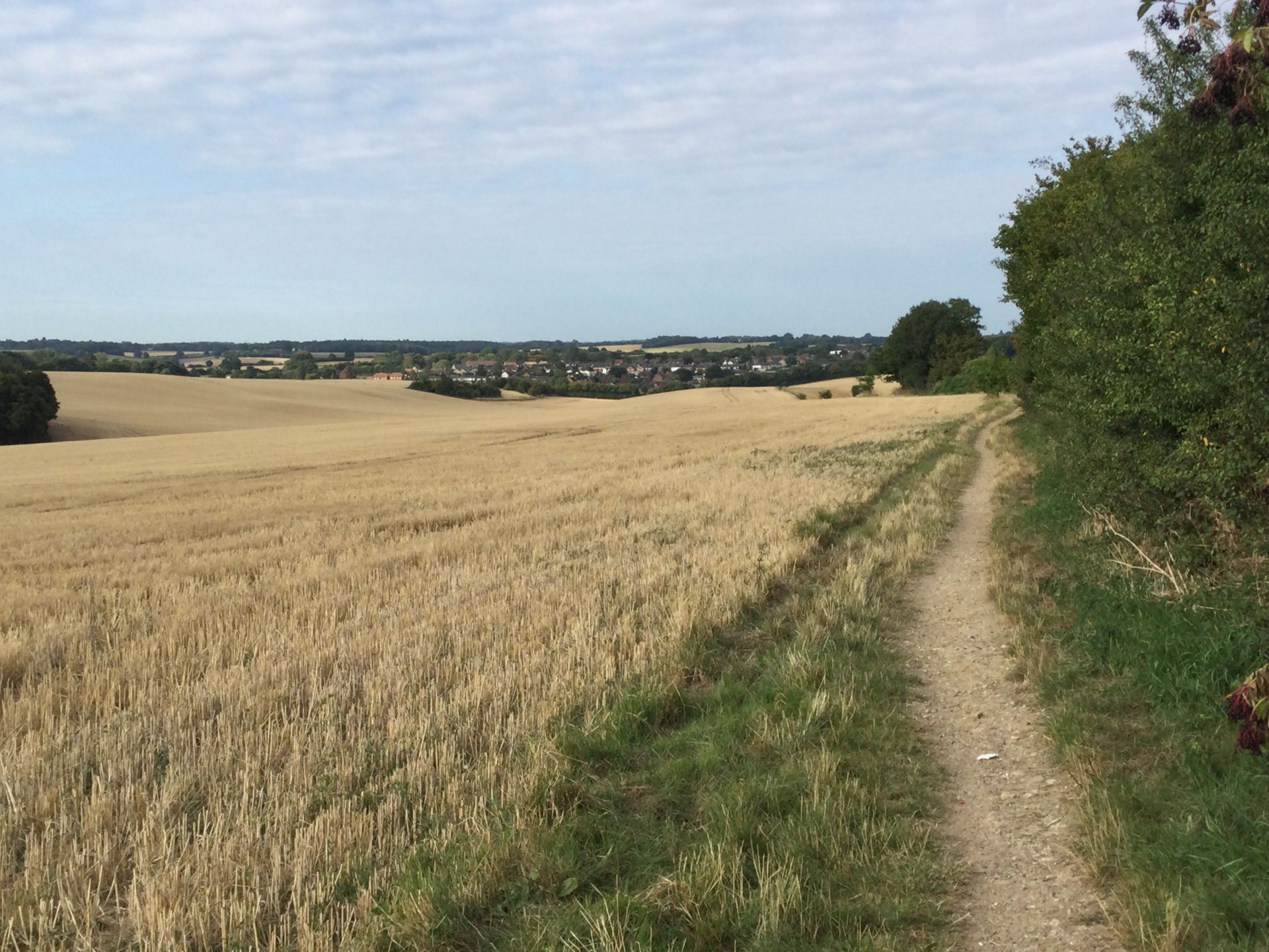 A field-edge path and view of Whitwell village