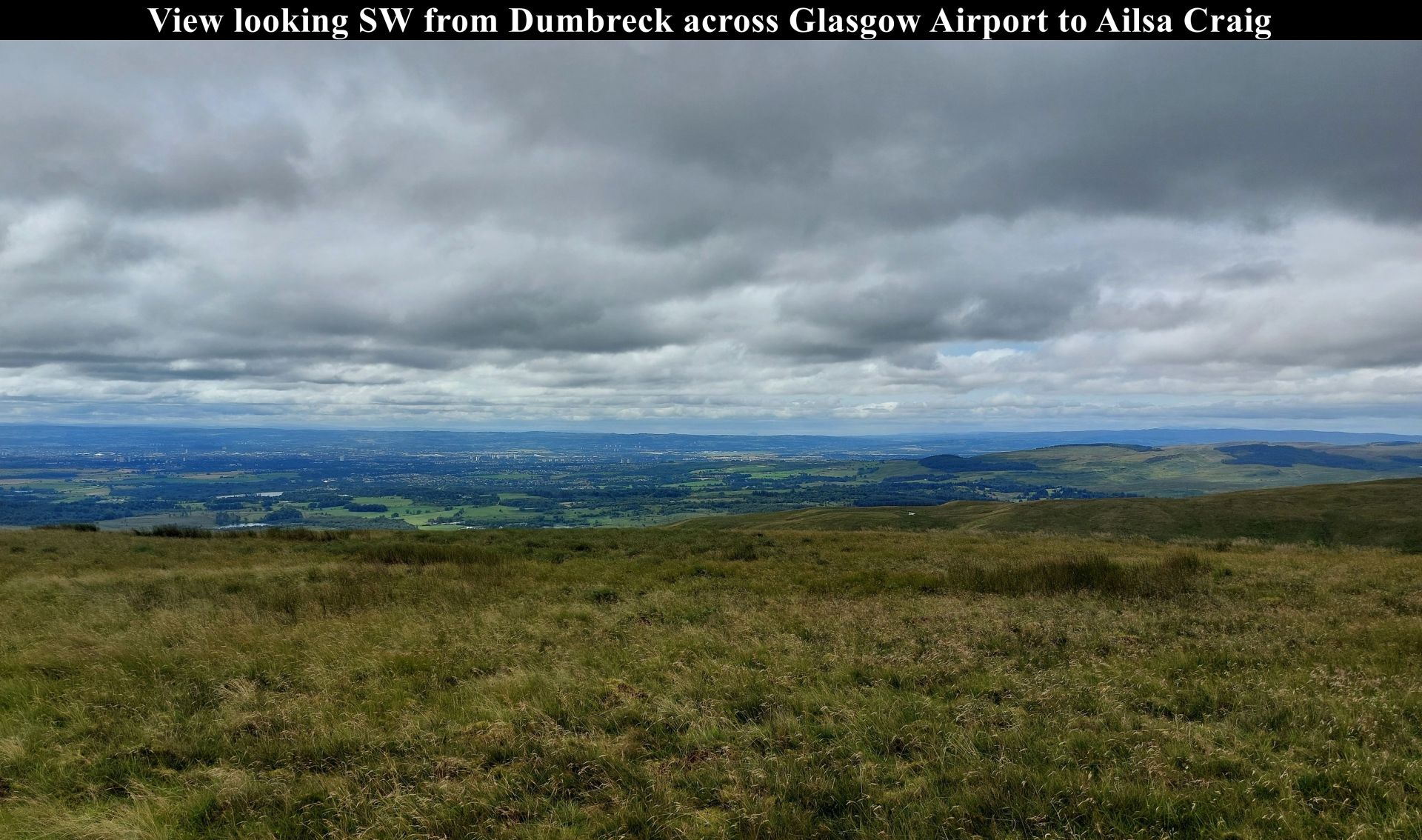 View looking SW from Dumbreck across Glasgow Airport to Ailsa Craig