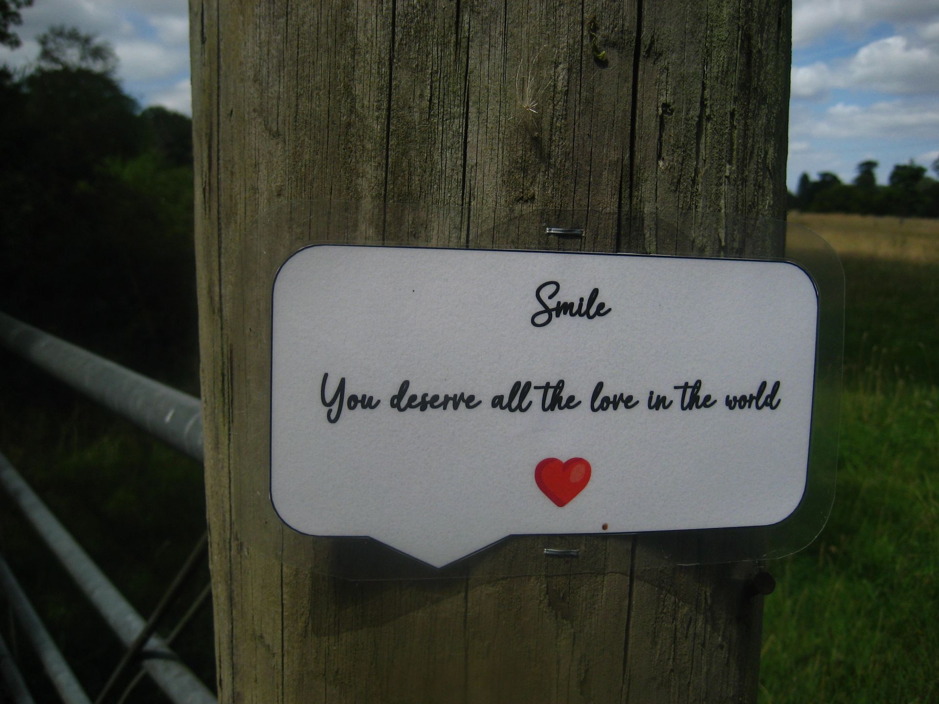 Sign: Smile You Deserve all the love in the world (heart sign)