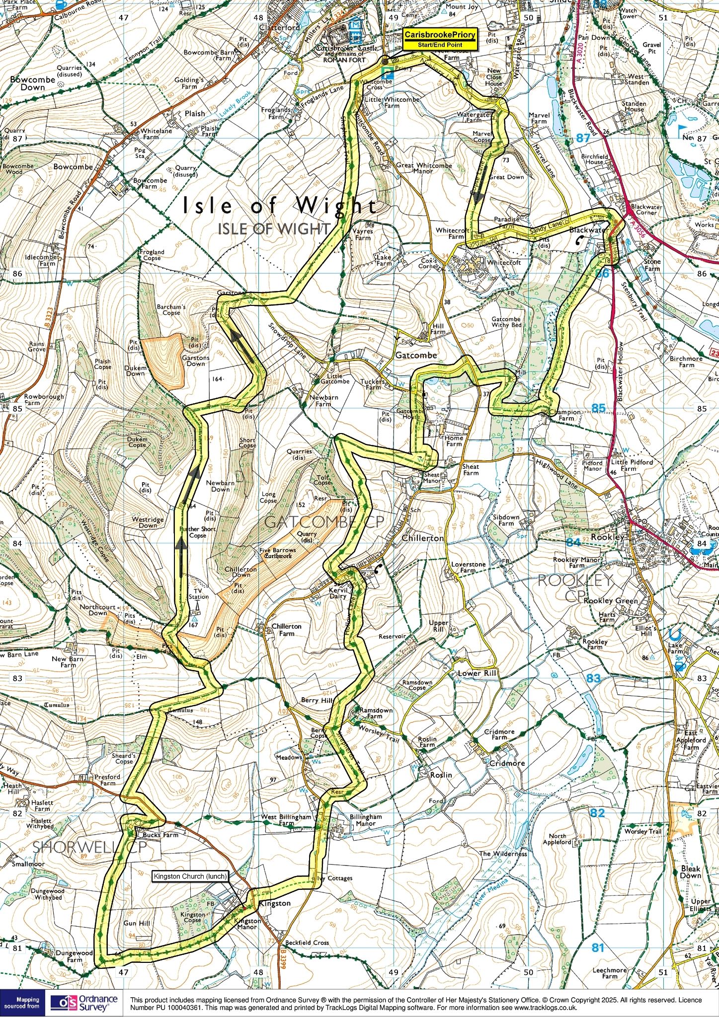 Route for the Carisbrooke walk on September 20th