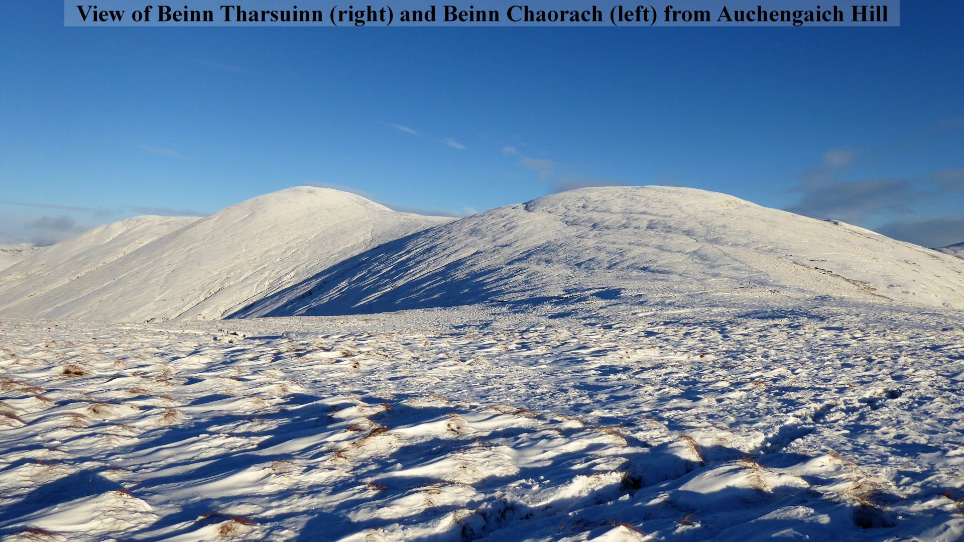 View of Beinn Tharsuinn (right) and Beinn Chaorach (left) from Auchengaich Hill