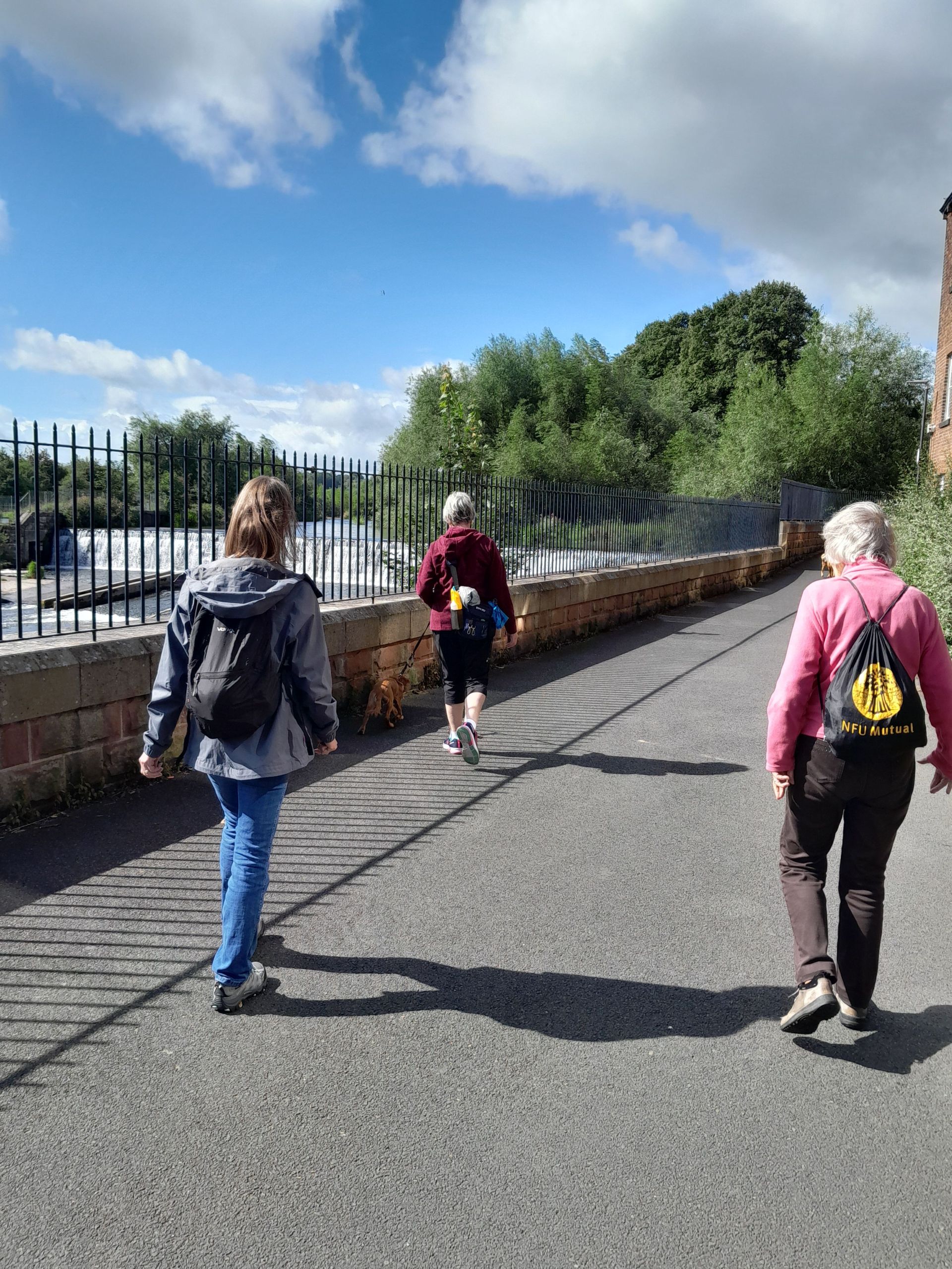 Walkers walking along side river