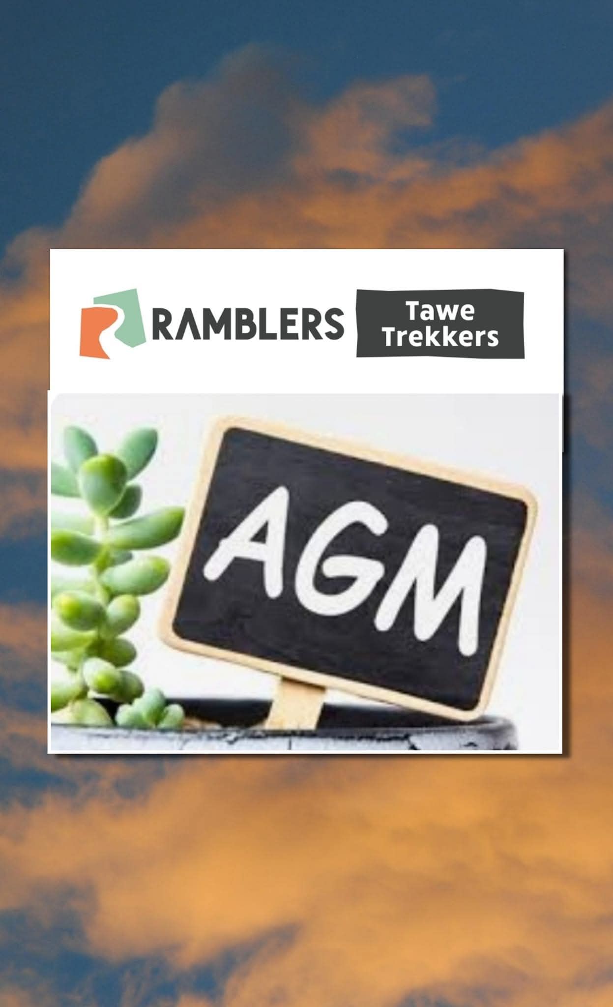 Sign indicating AGM with Ramblers logo