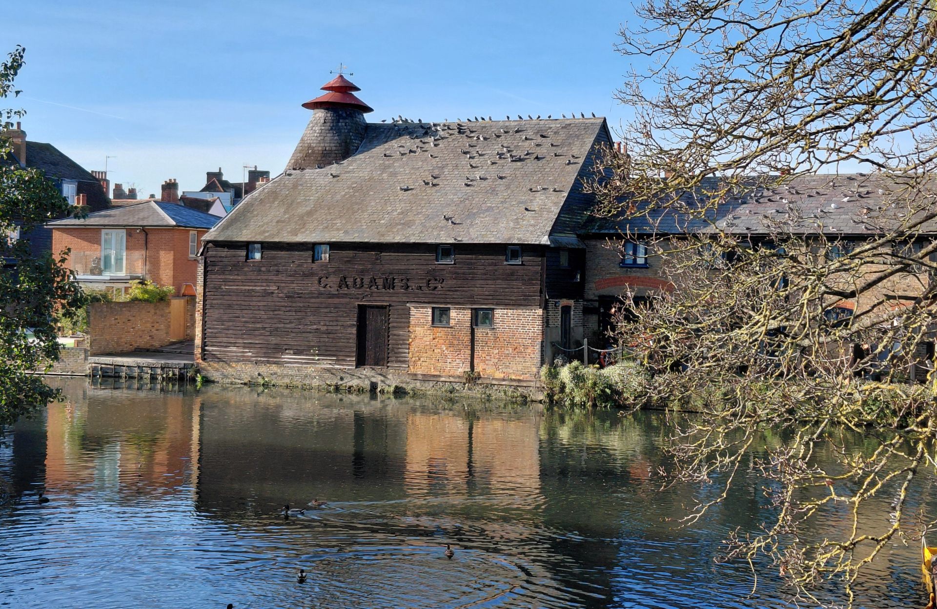 View of warehouse building by River Lea