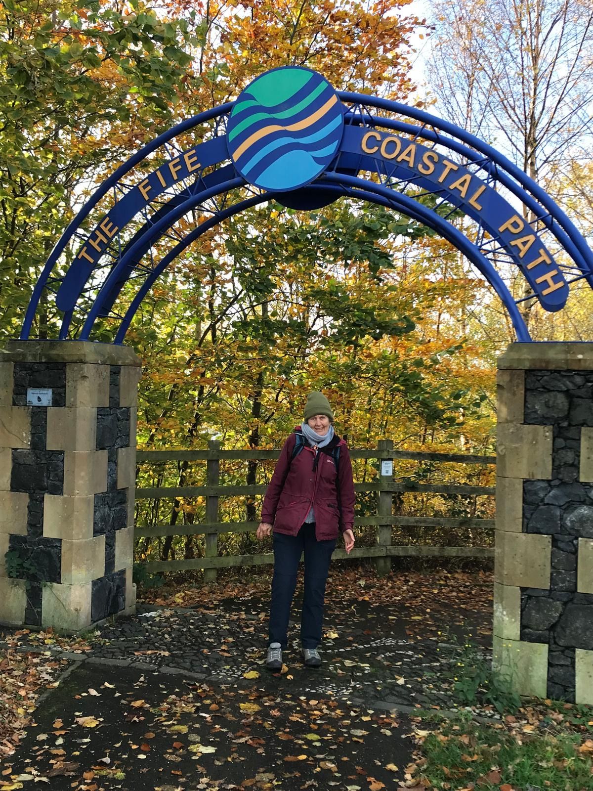 View of metal arch over pathway