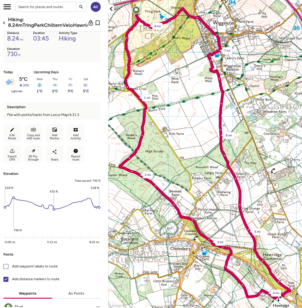 Route. Credit to OS maps premium subscription.