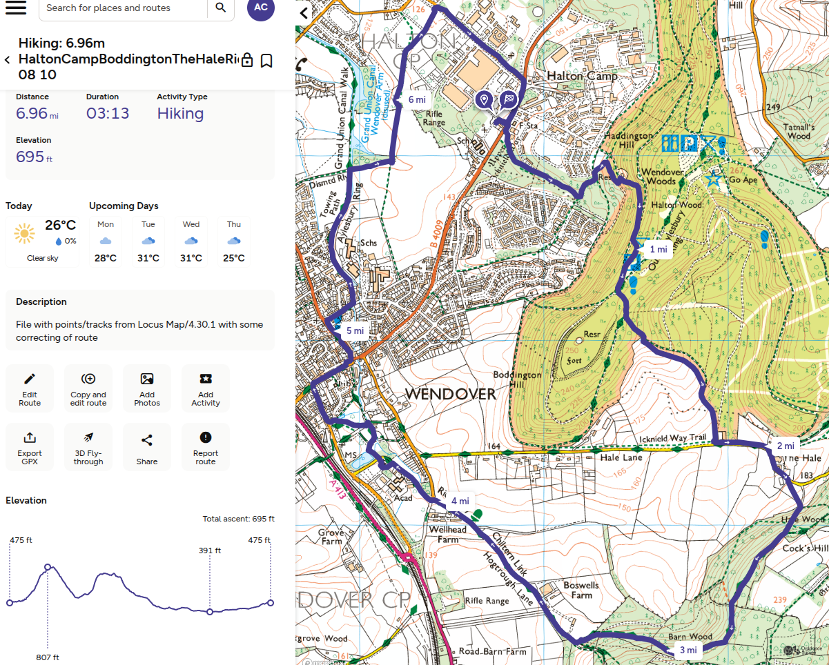 Route from Halton Camp