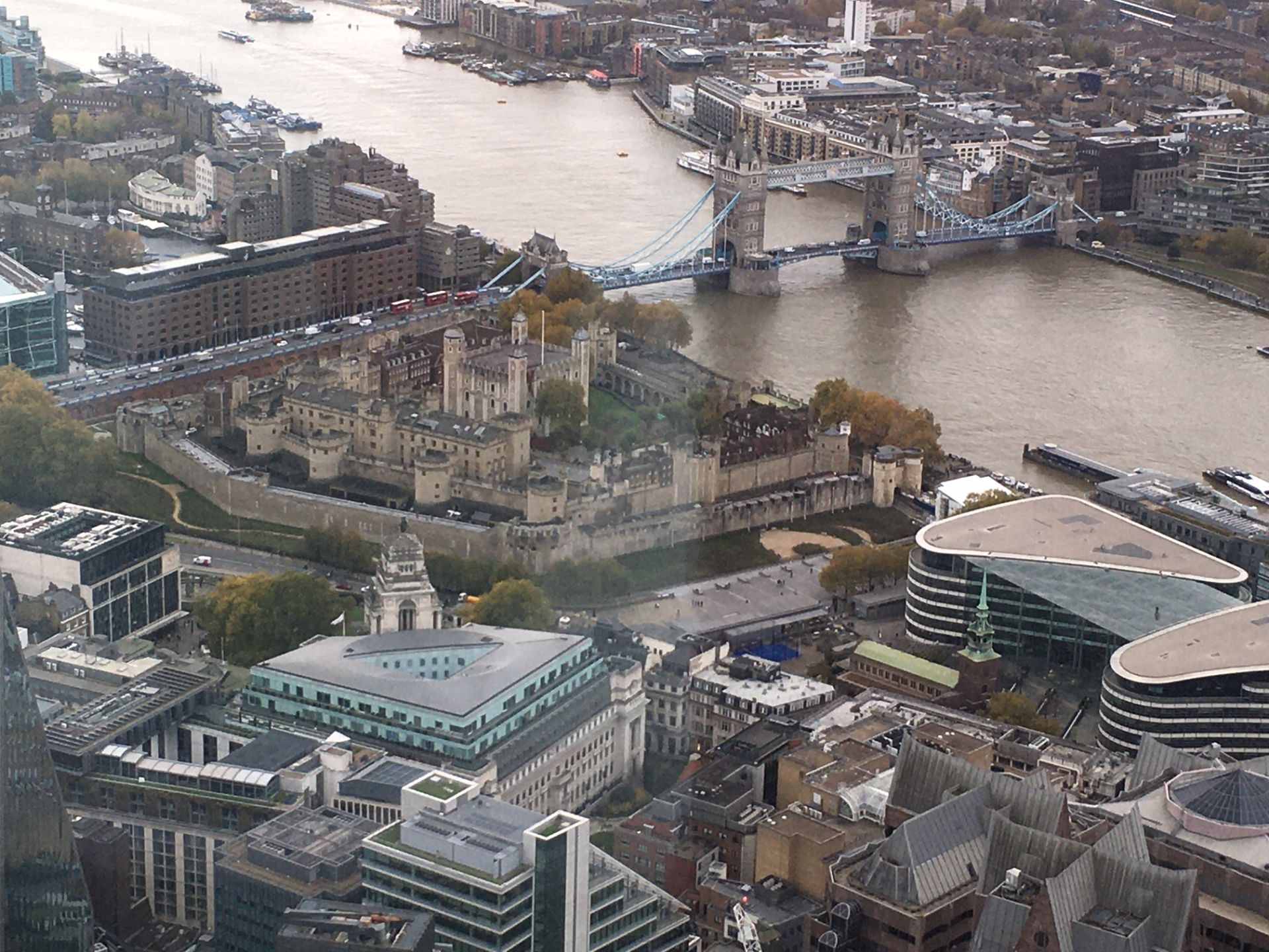 Tower of London from viewing platform at Horizon 22 in City of London