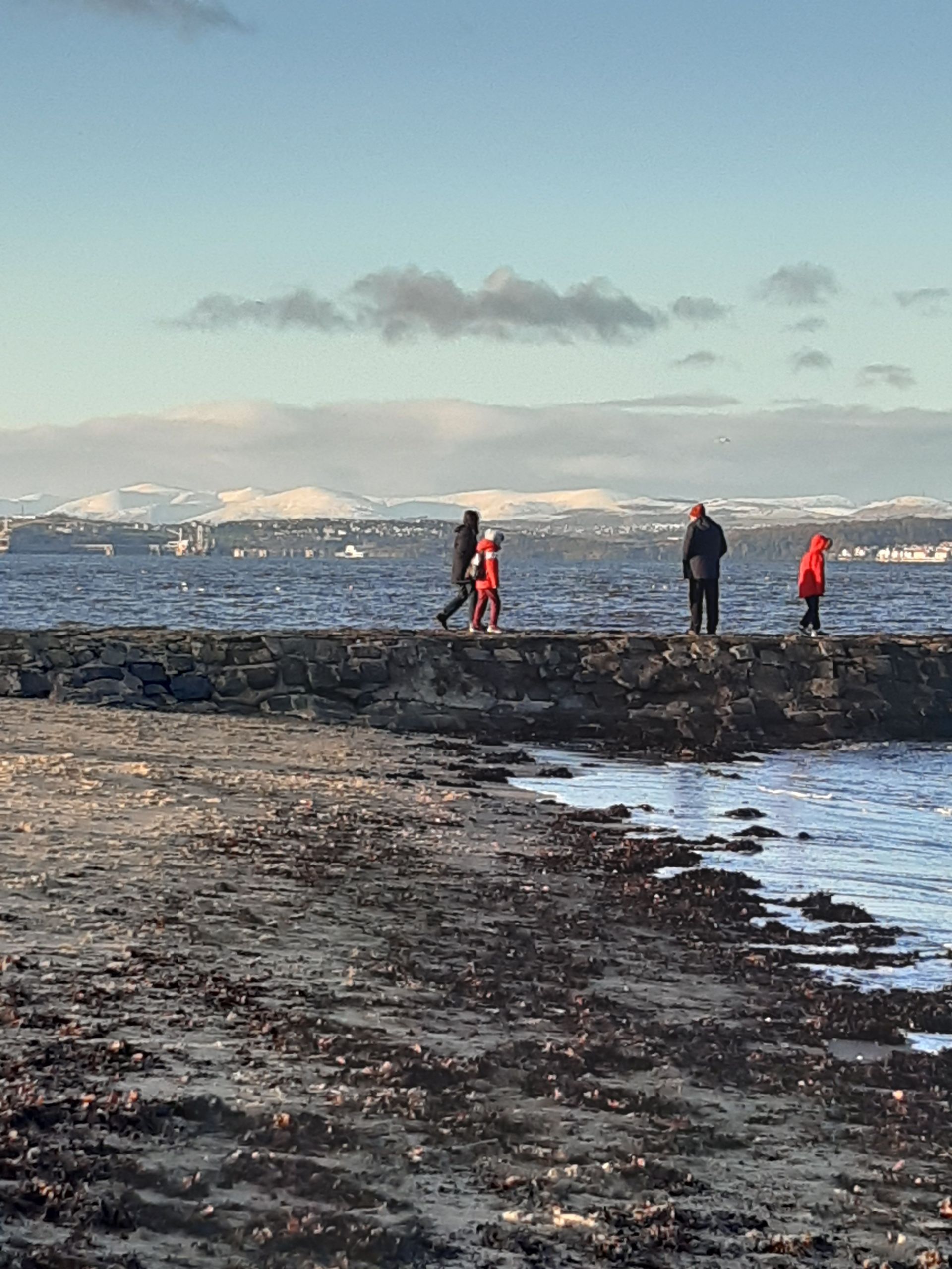 Photograph of Cramond Beach with Ochil Hills in background