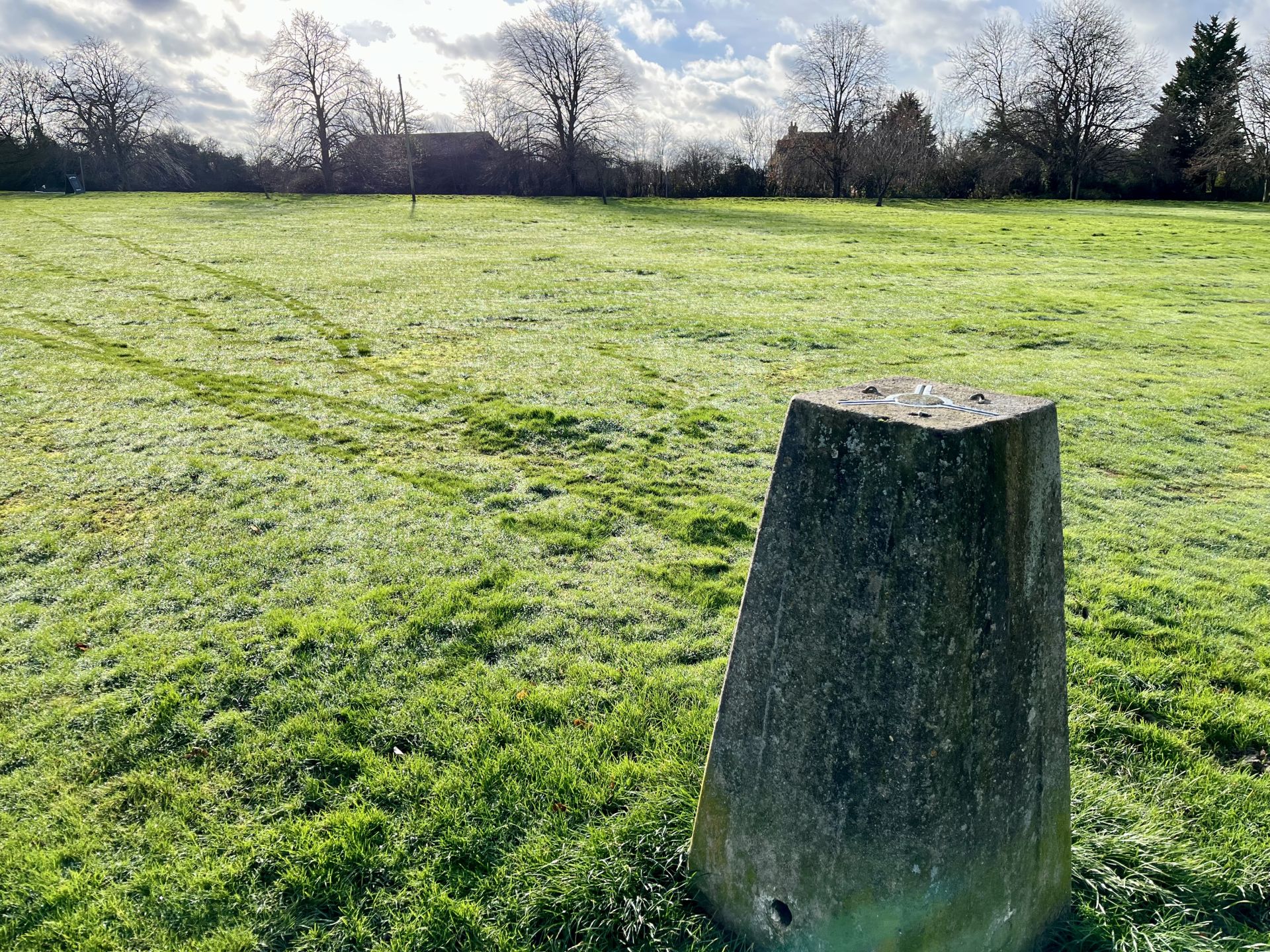 Trig pillar on Burnham Green village green