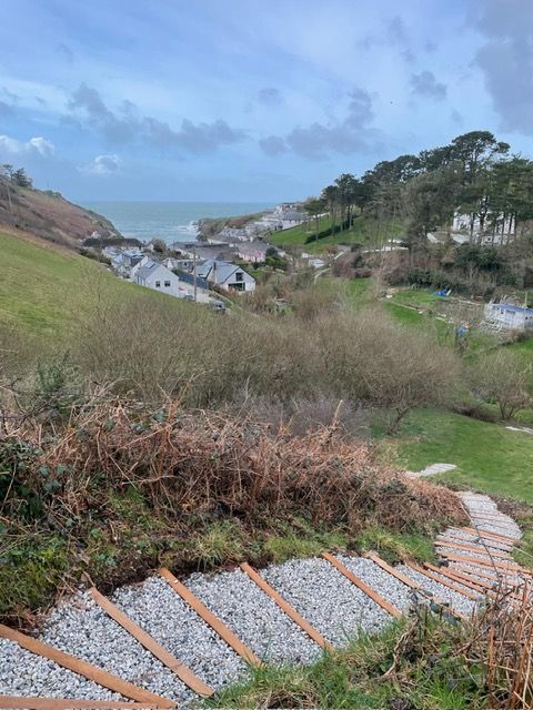 From the newly renovated steps looking back the valley to Port Gaverne