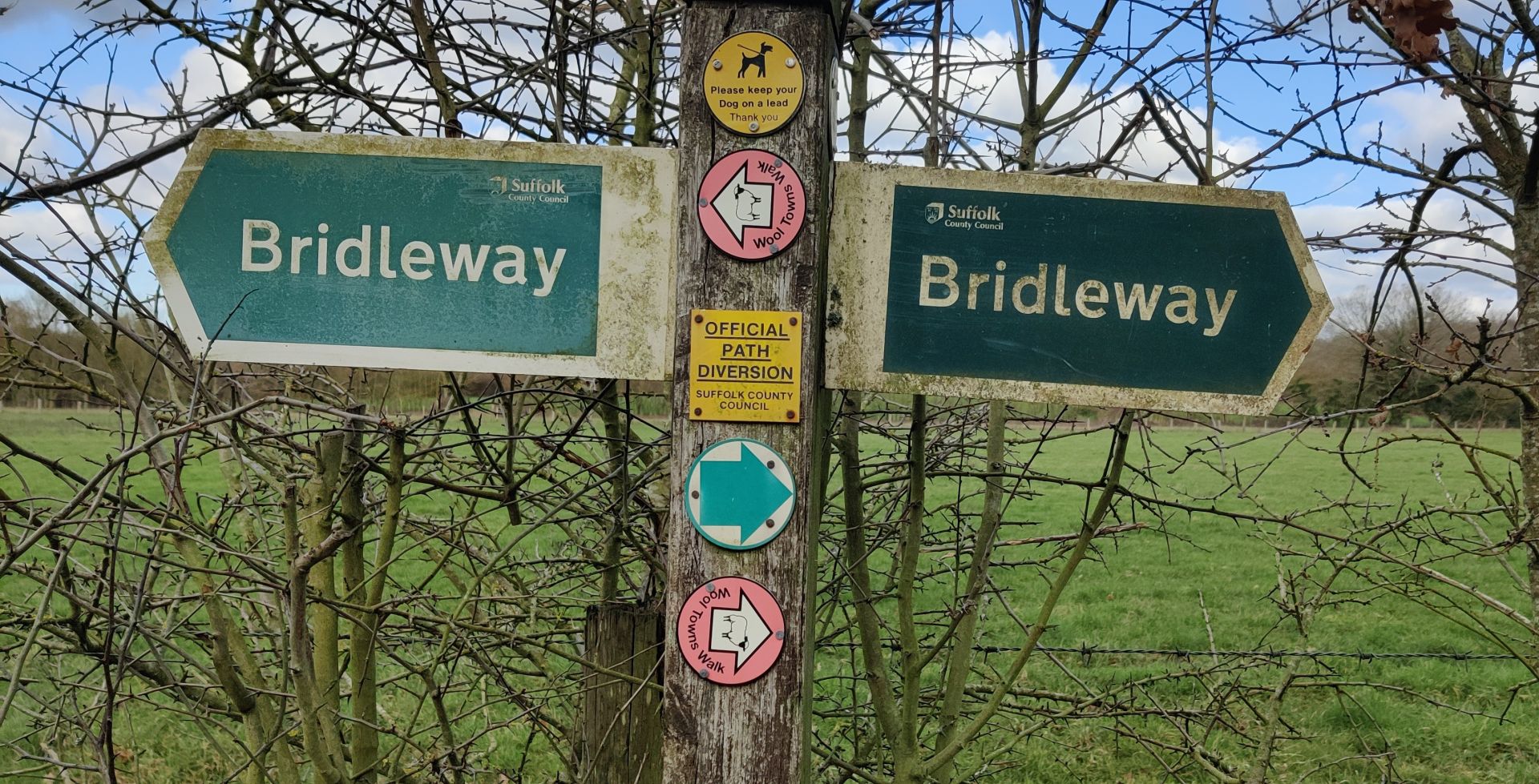 Signpost along the Wool Towns circular walk