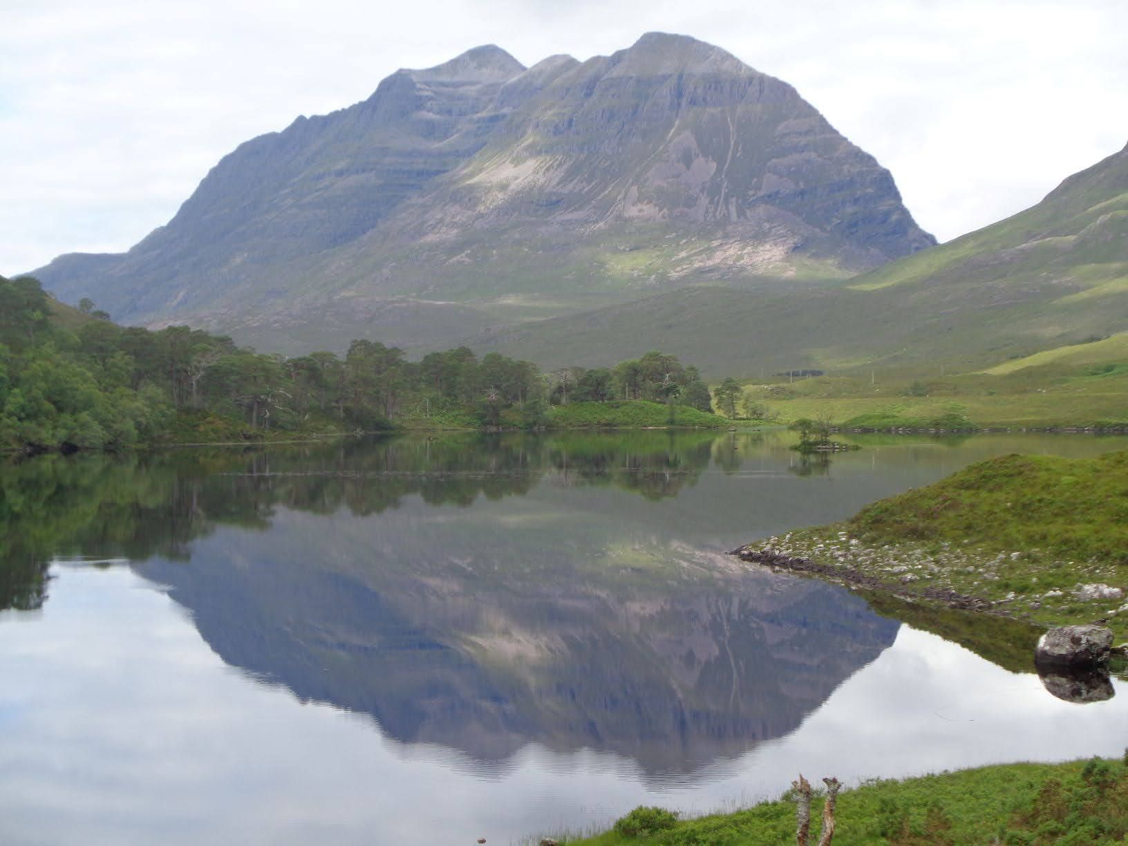 View of Liathac and reflection in Loch Coulin