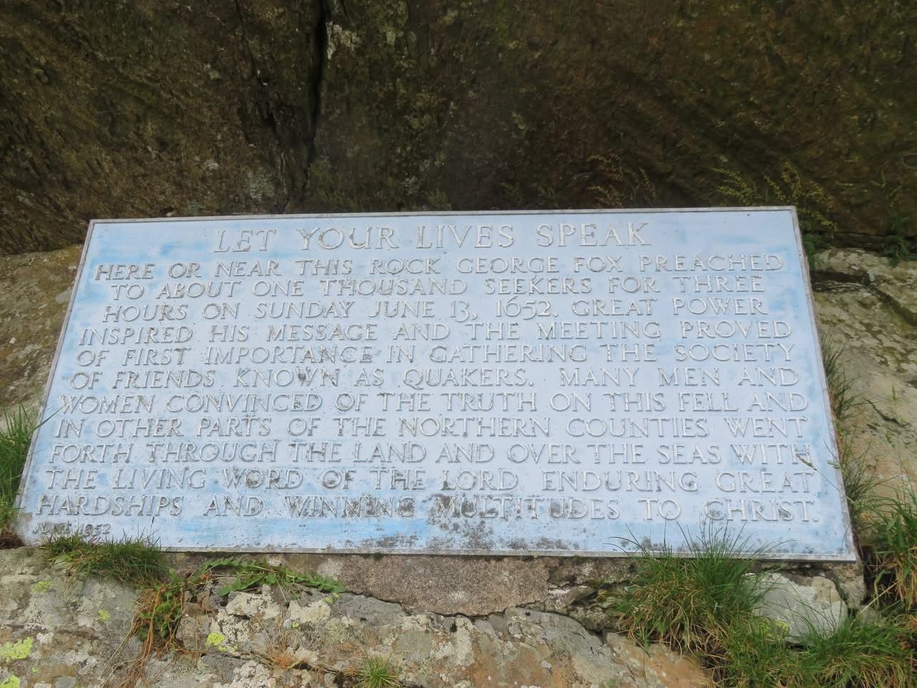 Plaque at Fox’s pulpit