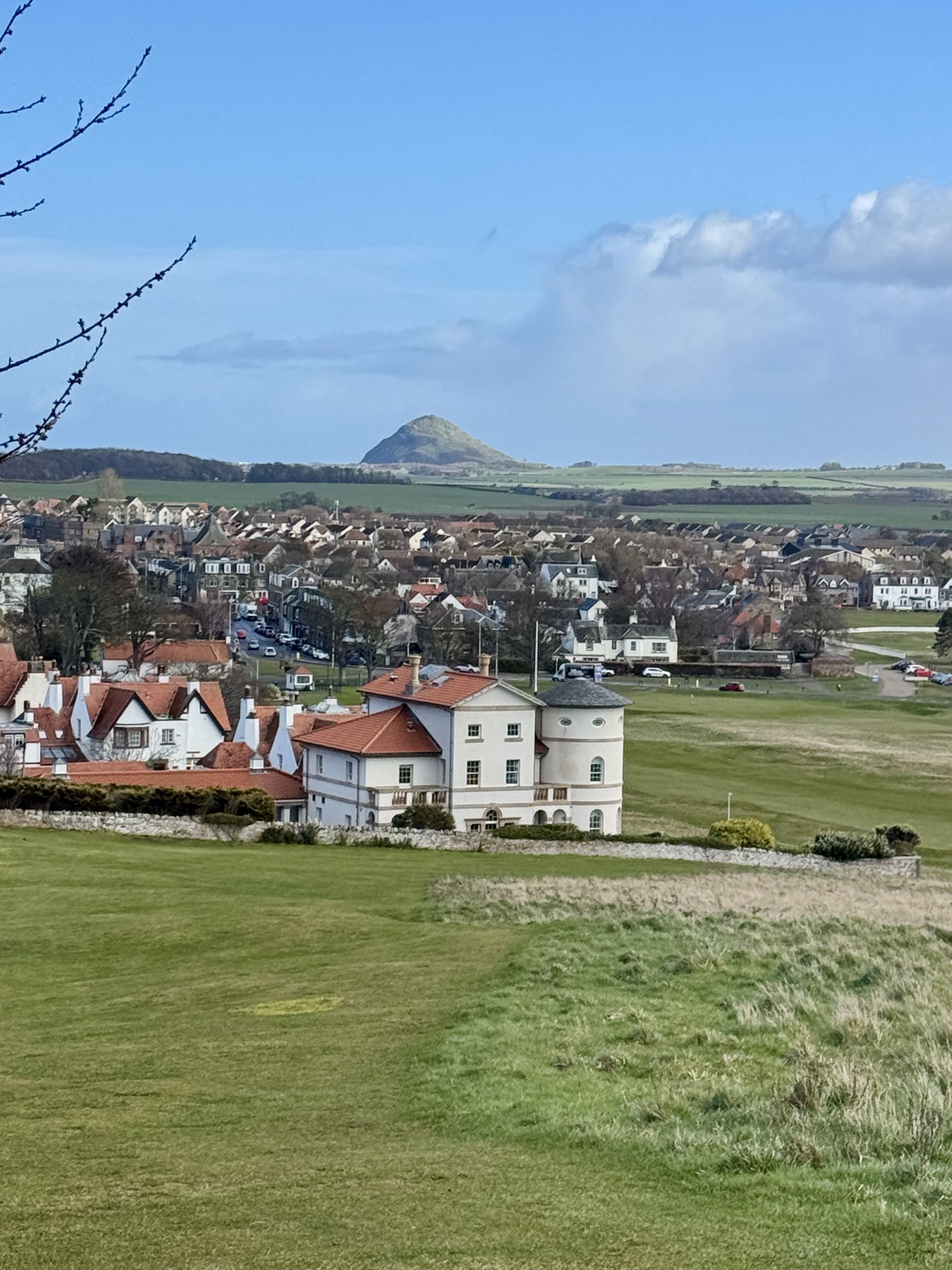 Gullane village, golf course with Berwick Law in the background