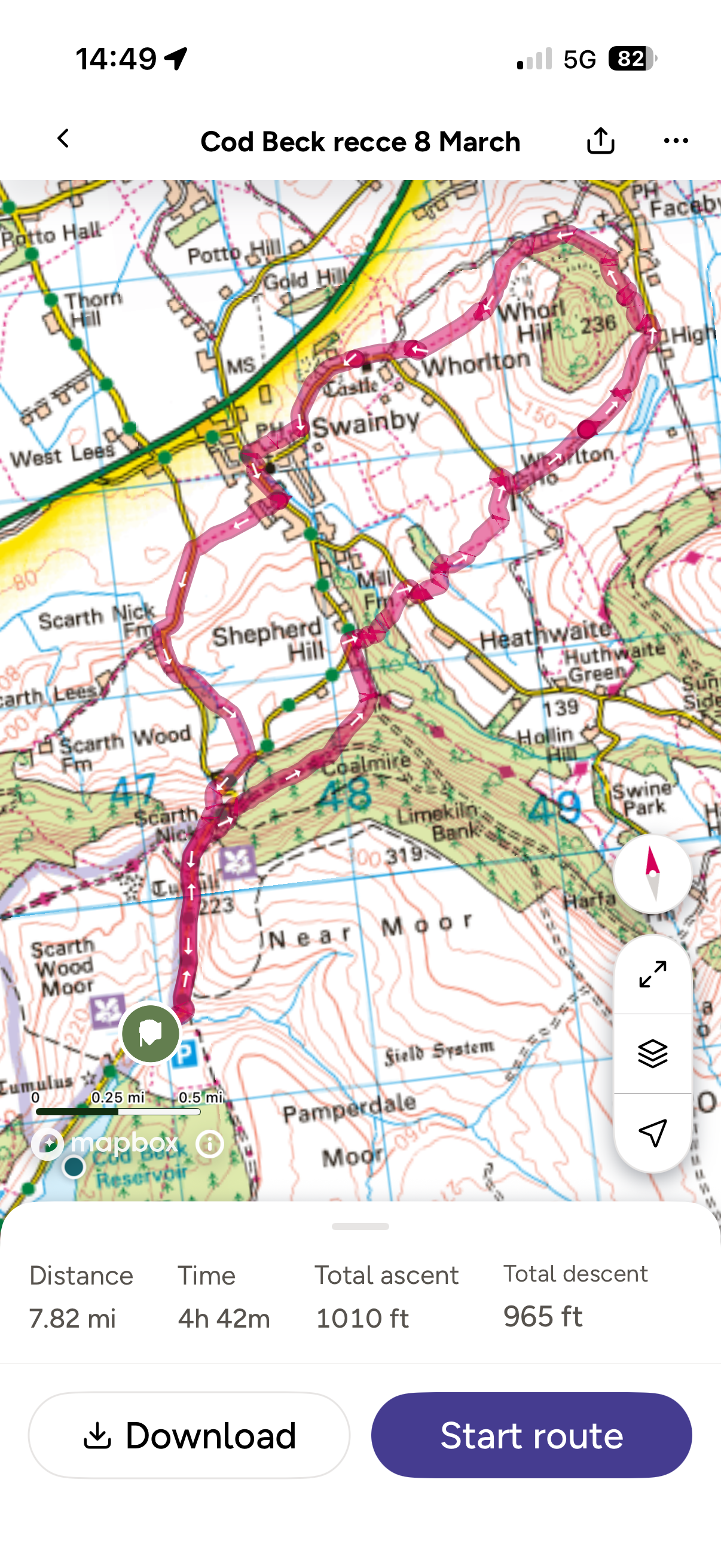 screen shot of 7.5 mile walk