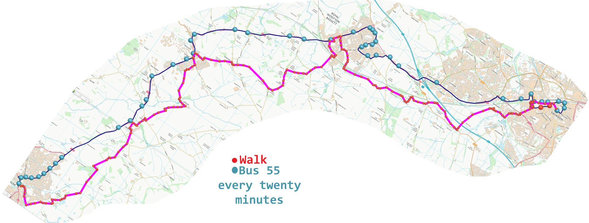 Bus and walk Route
