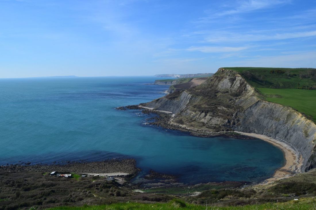 cliff tops blue sky and sea