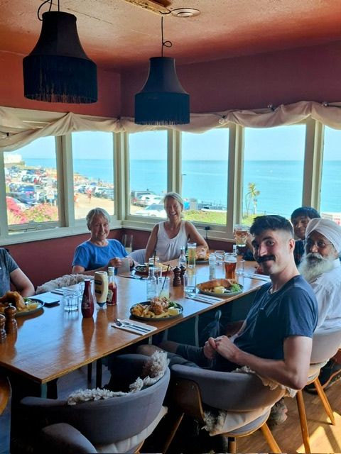 Enjoying lunch on the Dover to Deal walk