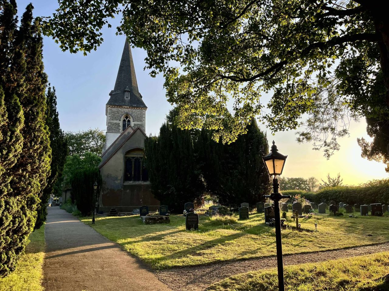 A church and trees