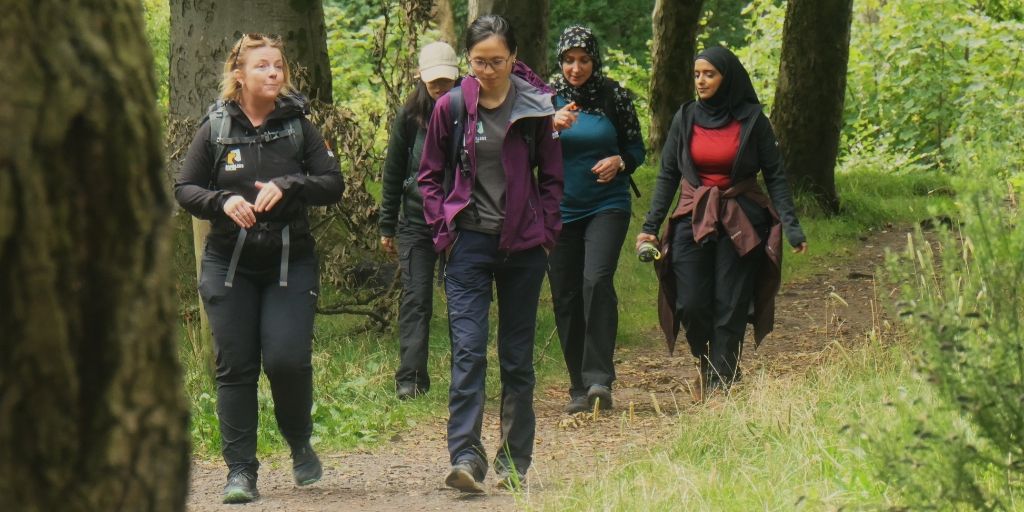 A group of female Ramblers walking and chatting together