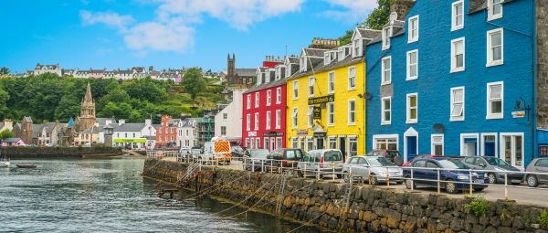 The Mshnish pub in Tobermory in a summer day, capital of the Isle of Mull in the Scottish Inner Hebrides.
