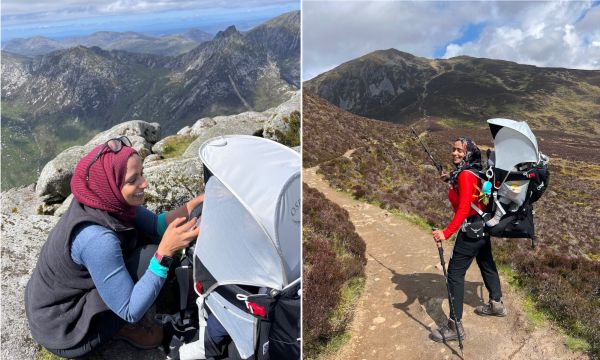 zahrah mahmmod hillwalking with newborn baby