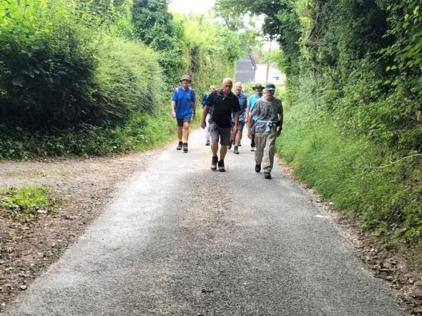 group walking down lane