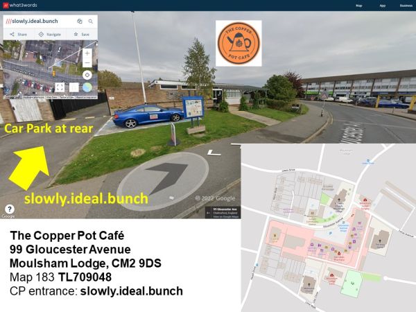 Parking image; ©️ Googgle, w3w & OpenStreetMap contributors