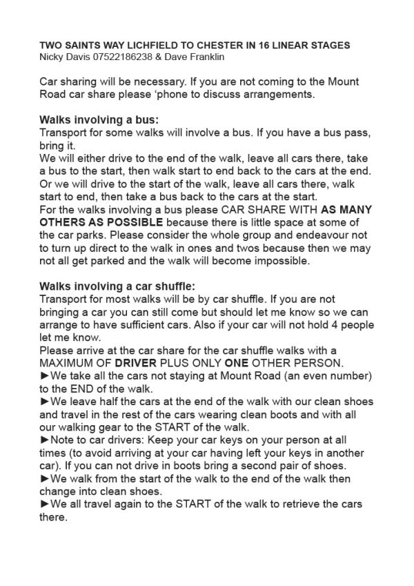 Two Saints Way Walk Notes 1 of 2