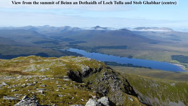 View from the summit of Beinn an Dothaidh of Loch Tulla and Stob Ghabhar