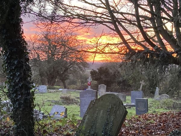All Saints churchyard at sunset