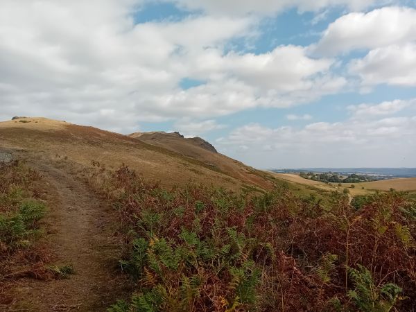 The summit of Caer Caradoc in the distance.