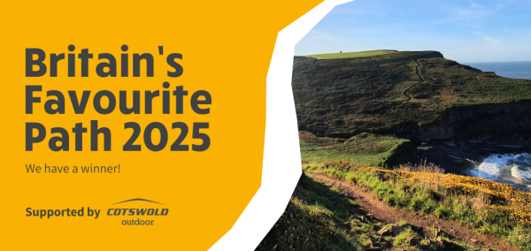 Graphic with "Britain's Favourite Path 2025" on the left hand side and on the right, a coastal path.