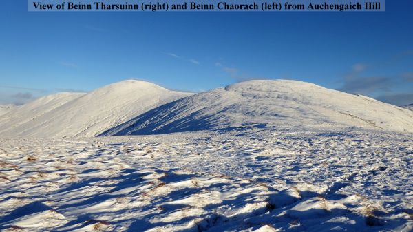 View of Beinn Tharsuinn (right) and Beinn Chaorach (left) from Auchengaich Hill
