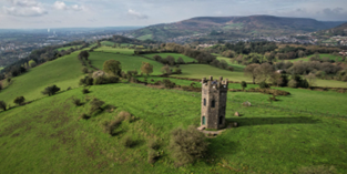 The folly and surrounding views from the air