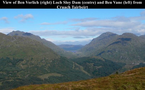 View of Ben Vorlich, Loch Sloy Dam and Ben Vane from Cruach Tairbeirt