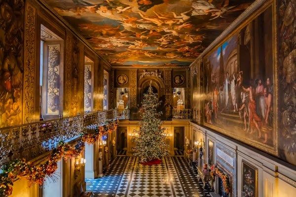 Interior of Chatsworth house at Christmas