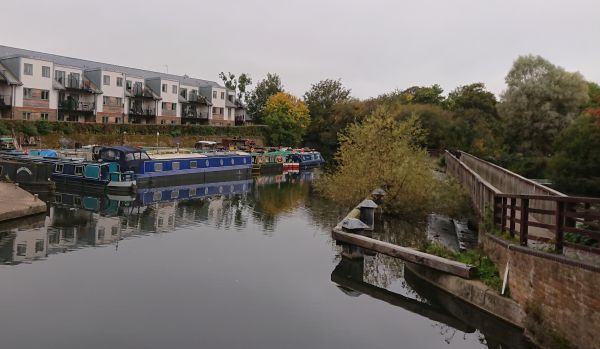 View of River Lea canal moorings at Hertford
