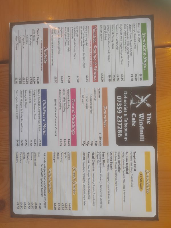 The windmill cafe menu