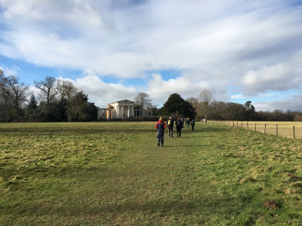 Walkers approaching the New Church in Ayot St Lawrence