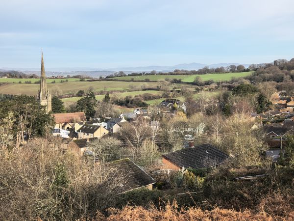 View to the Malverns over Ruardean Church
