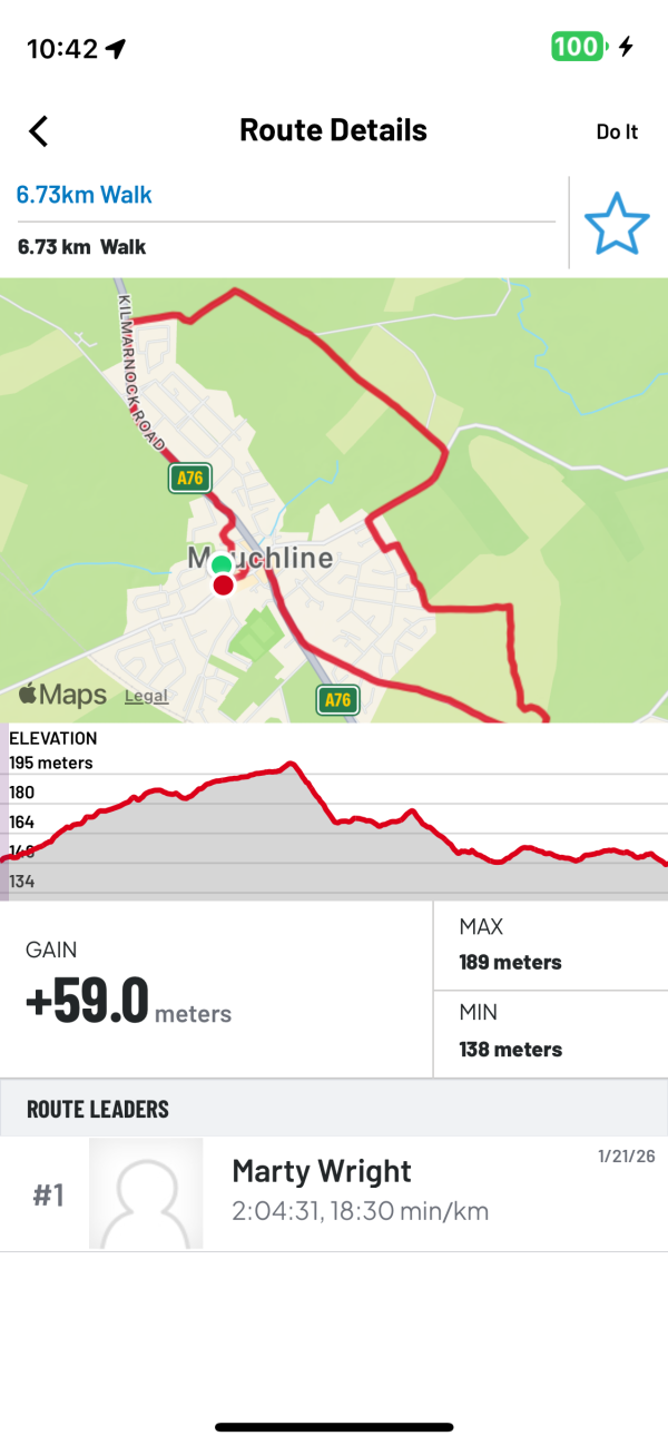 This is the circular route for the short walk (4 miles) in and around Mauchline.