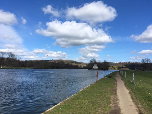 Approaching Temple Island at the start of the Henley Regatta course